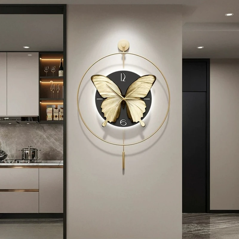 

12 and 14 inches Living Room Sway Wall Clock Luxury LED Quartz Clock Iron Art Simple Restaurant Silent Wall Watch Home Decor