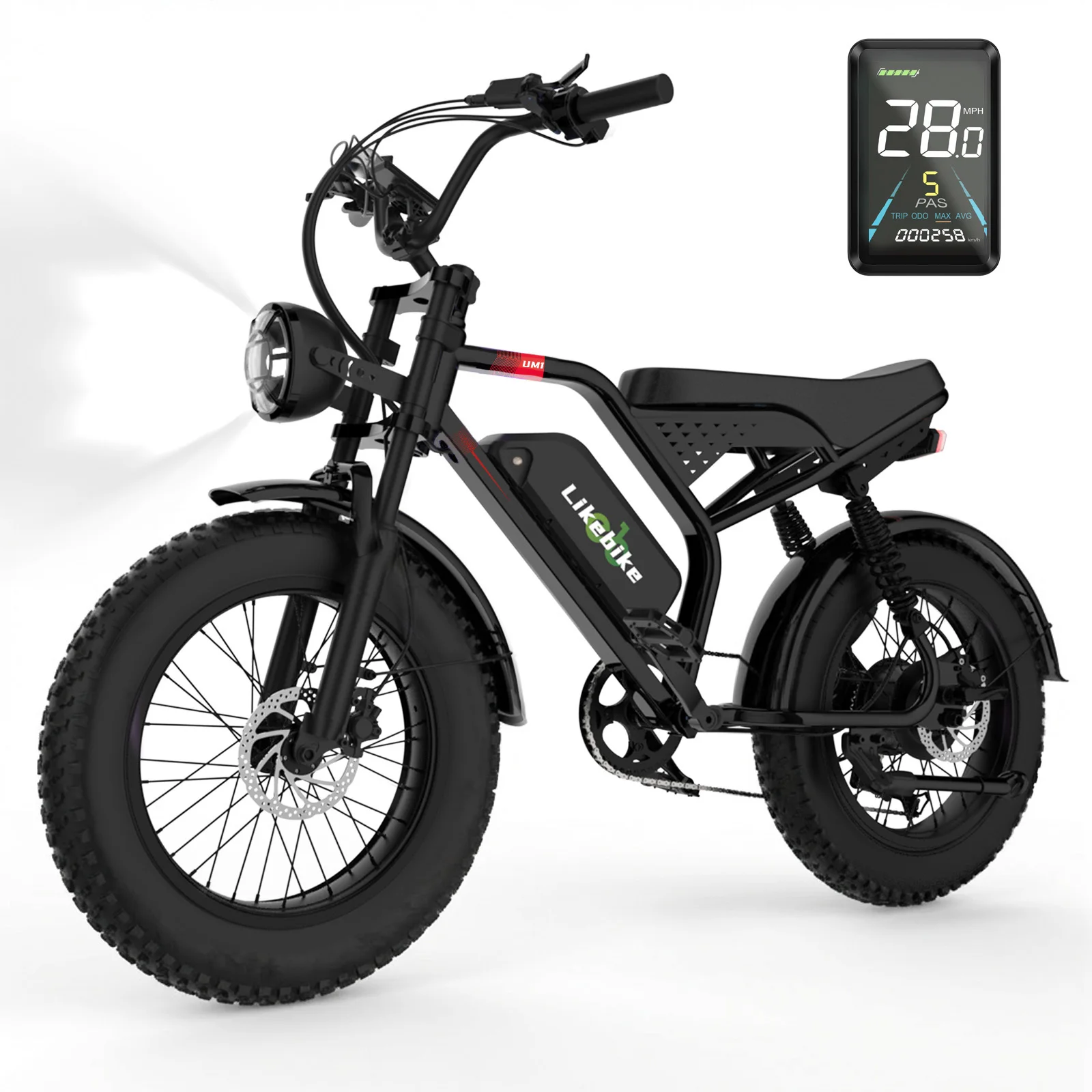20"x4.0" Fat Tire Electric Bike, 48V 20Ah Battery 31Miles Pure Electric Range E‑Bike, Full Dual Suspension IPX6 Waterproof Off‑Road Retro Electric Bicycle for Adults image 3