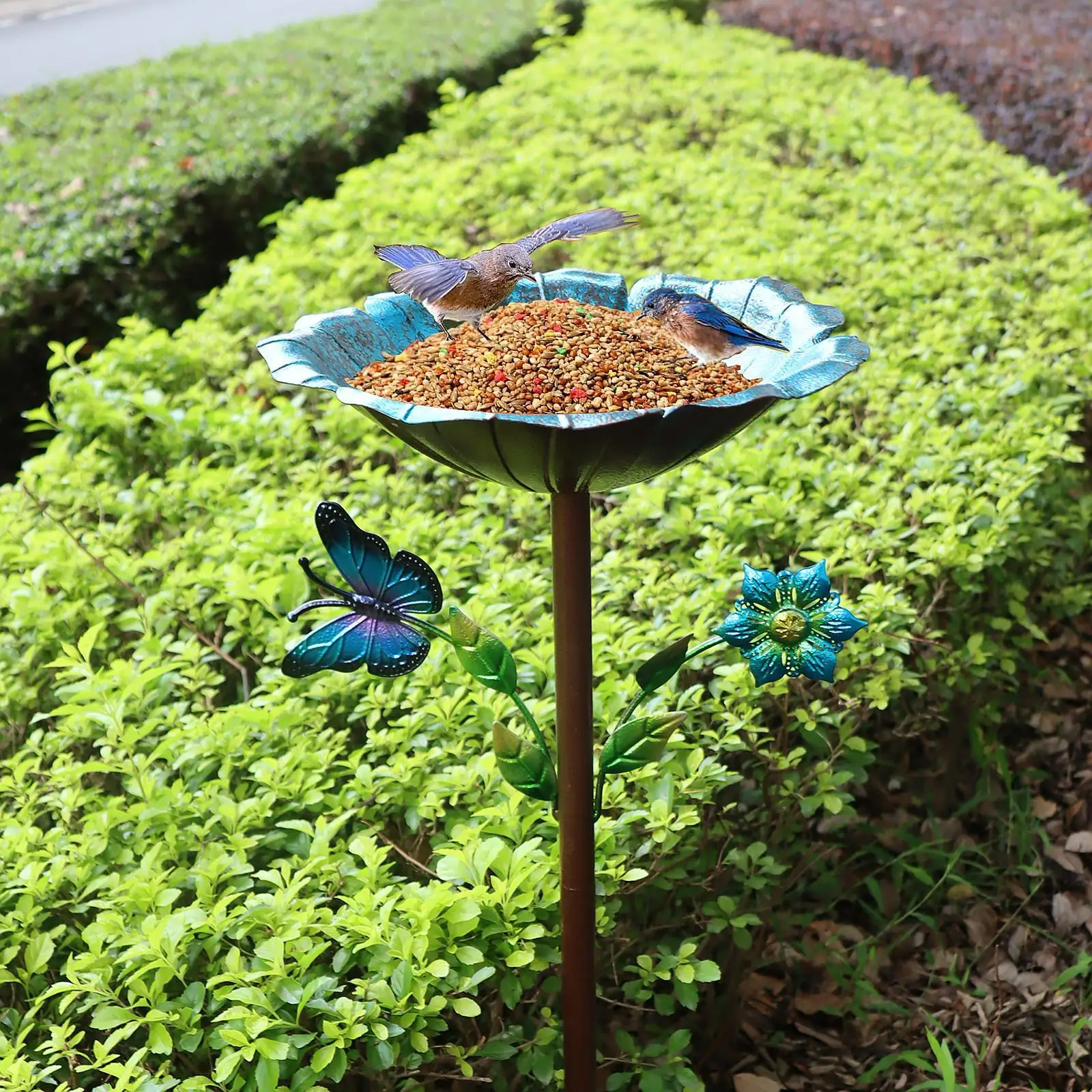 

Металлическая ванна для птиц для улицы, поднос для кормушки для птиц, подарок на новоселье, украшение двора 3