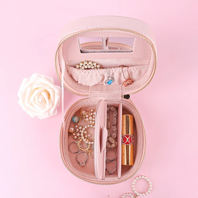 

Top New Exquisite Gentle European Style Travel Portable Girl Soft Leather Korean Necklace Earrings Jewelry Leisure Storage Box