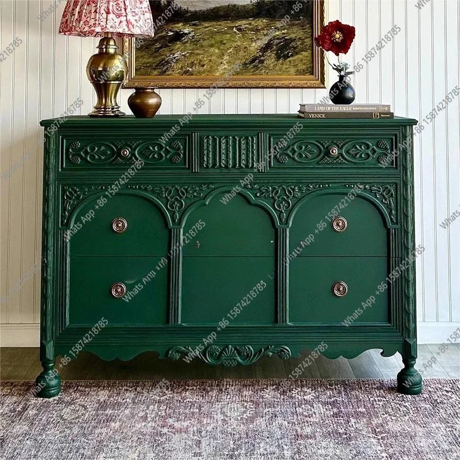 

C French Vintage Solid Wood Carved Entryway Cabinet Villa Entrance Chest Of Drawers American Designer Foyer Partition Cabinet