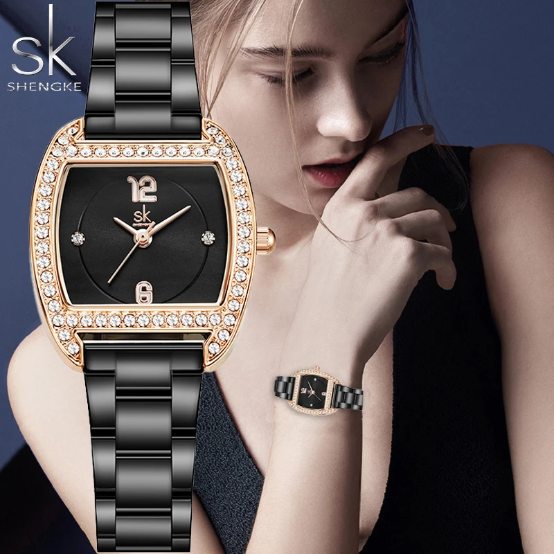 Shengke Black Color Watch Women Watches Ladies Elegant Quartz Wrist Watches Female Gift Clock Relogio Feminino Montre Femme