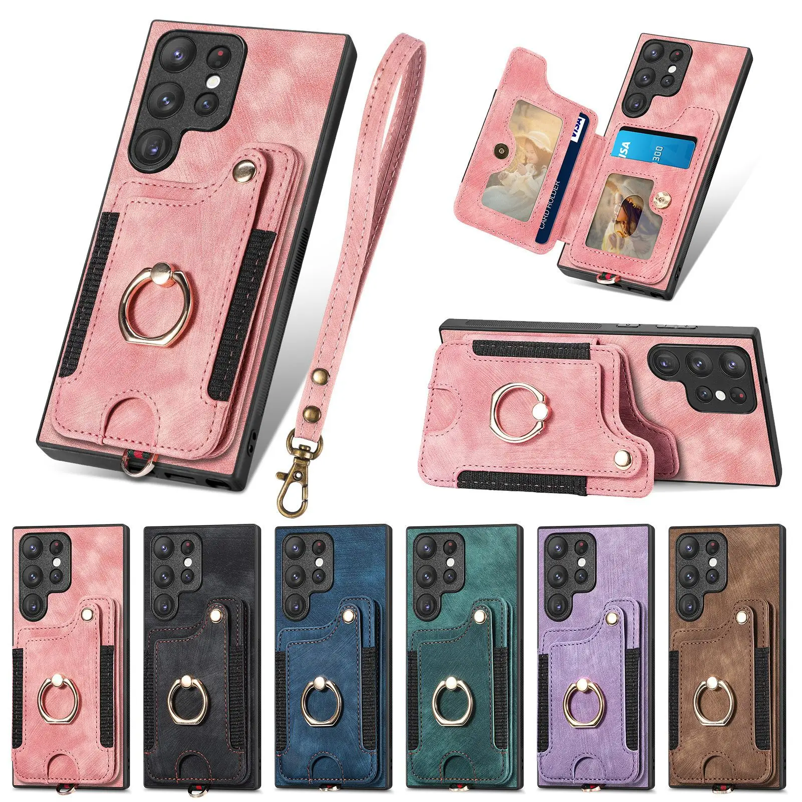 

Shockproof Wristband Ring Bracket Cover For Samsung Galaxy S25 S24 S23 S22 S21 S20 S10 S9 FE Plus Ultra Protective Leather Case