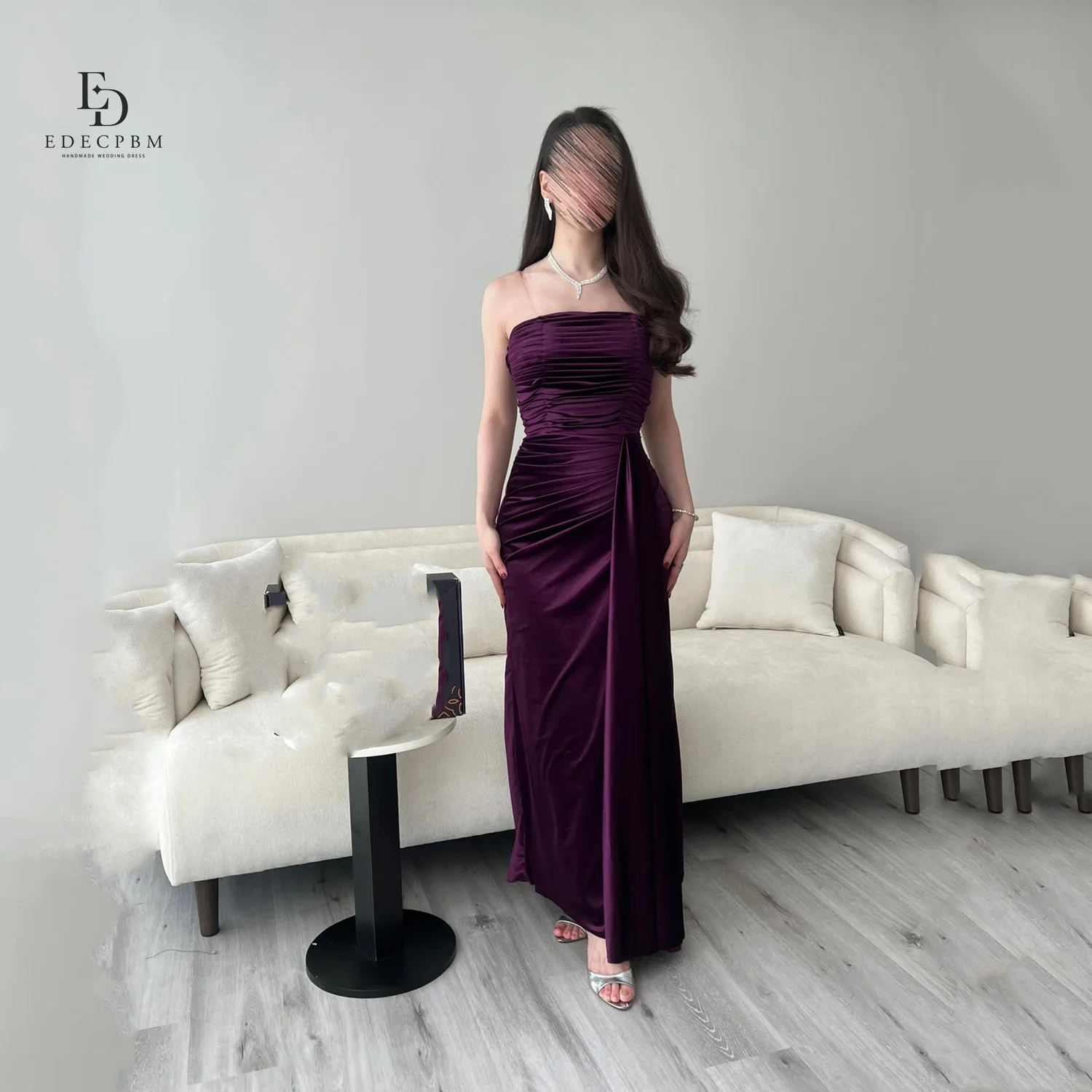 EDECPBM فساتين الحفلات الأنيقة 2025 فساتين سهرة نسائية فاخرة أرجوانية للمناسبات الخاصة فستان حفلة موسيقية من الساتان