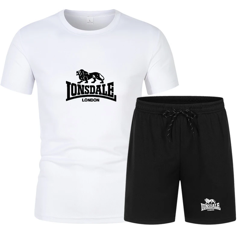 

Men's round-neck fitted summer two-piece top with printed pattern and drawstring shorts sports outfit