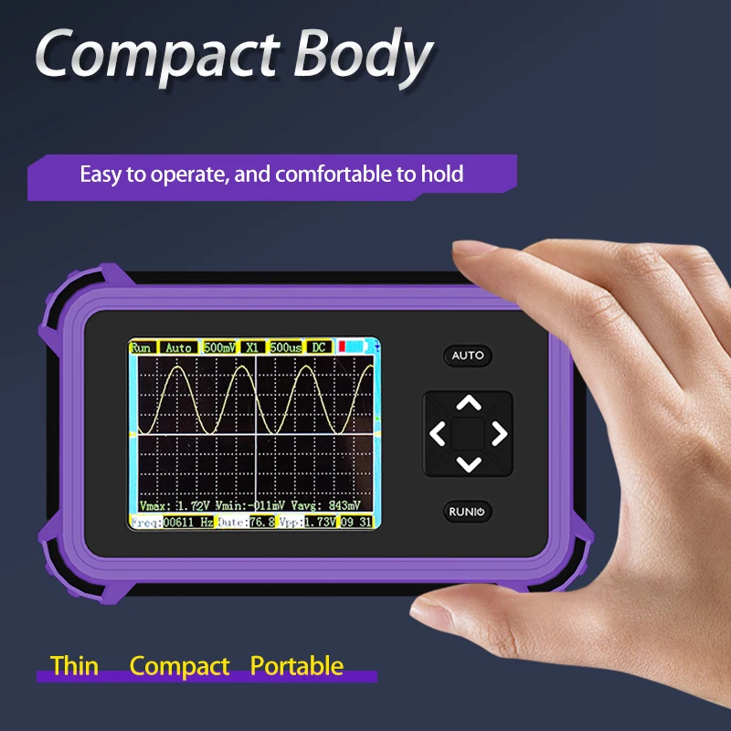 Oscilloscopio digitale portatile, larghezza di banda 1 MHz e campionamento 8,33 MSa/s, trigger automatico ±400 V, accoppiamento CC/CA, spegnimento timer per elettricità