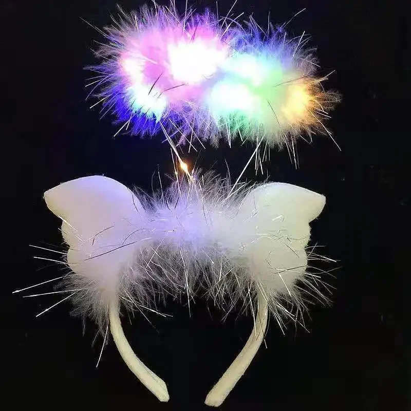 20pcs  Adults Kids Light Up Angel Halo Headband Pink White Feather Fluffy LED Accessories Costumes Wedding Festival