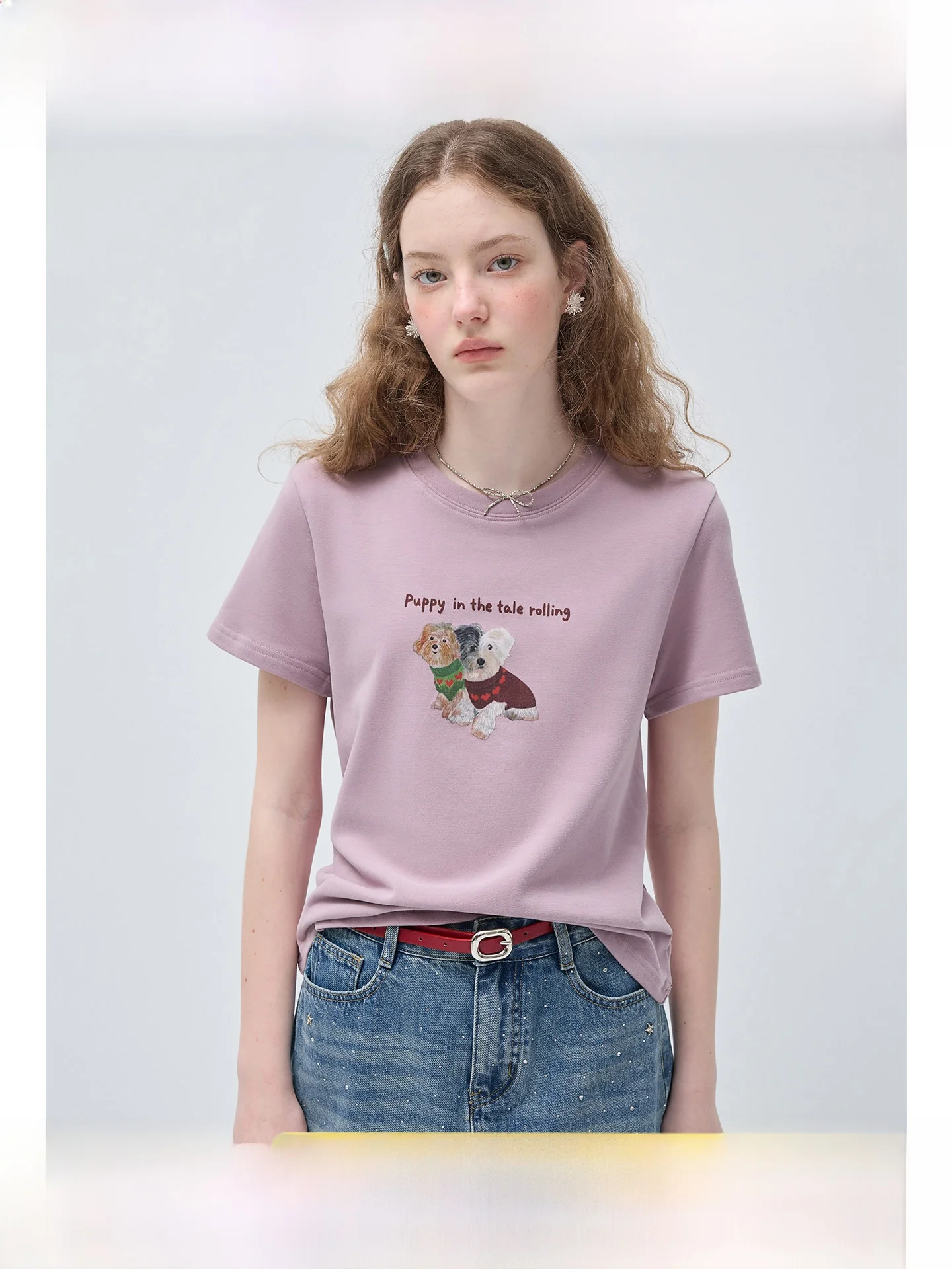 

plus Size Women's round Neck Dog T-Shirt Short Sleeve Retro Style Summer New Arrival Slimming Top Shoulder Width Regular Fit