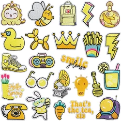 1Pcs Patch Stickers Iron On Patches for Clothing Sewing Yellow Duck Dog Embroidery Fusible Applique Badge Bag Decoration Stripes