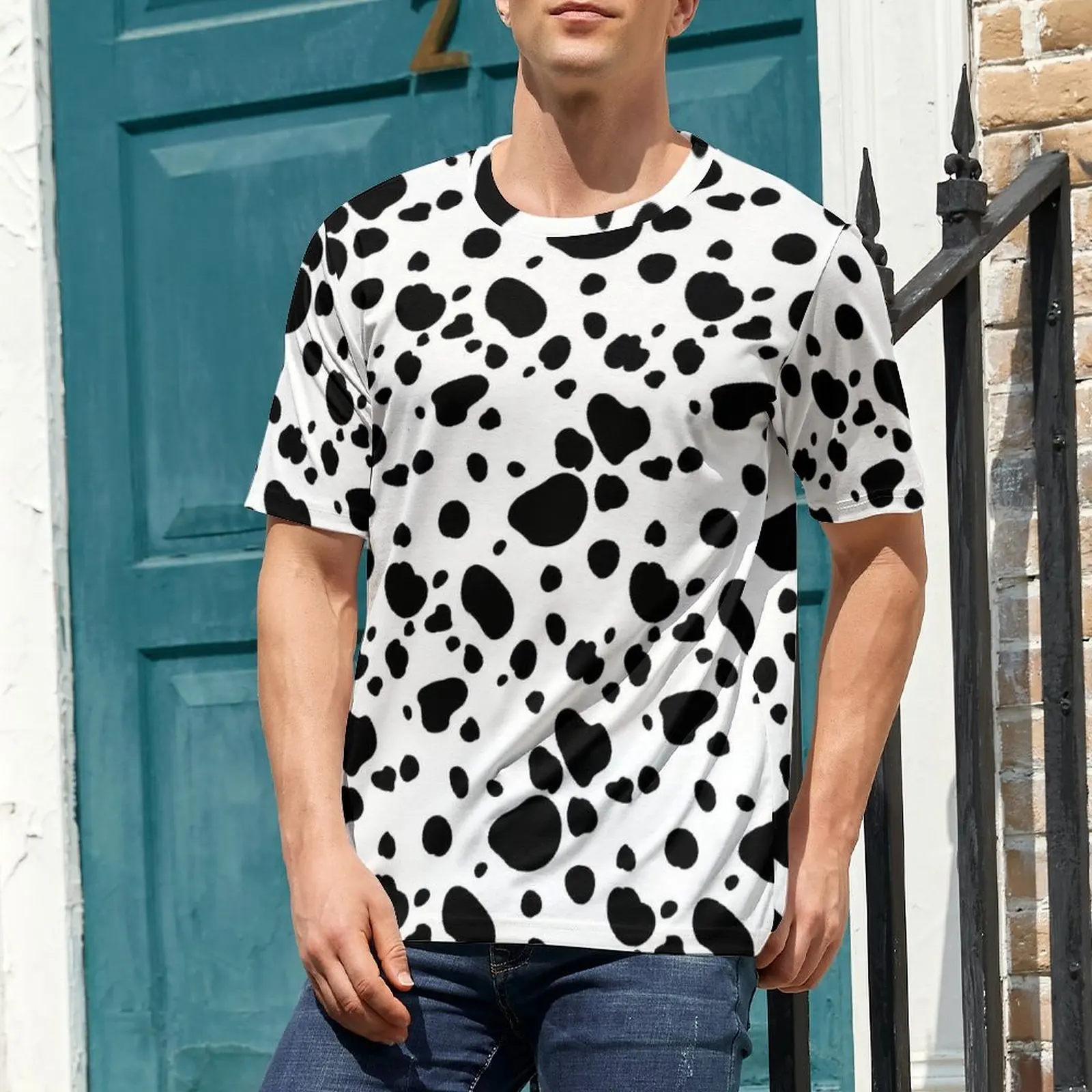 Summer T-Shirt Dalmatian Dots T Shirts Cute Animal Print Street Style Vintage Tee Shirt For Men Short-Sleeve Big Size Clothes