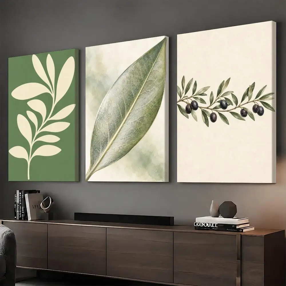 Olive Branch Print Minimalist Framed Wall Painting HD Canvas Print Poster Wall Art | Optional Frame | Modern Hallway Decor