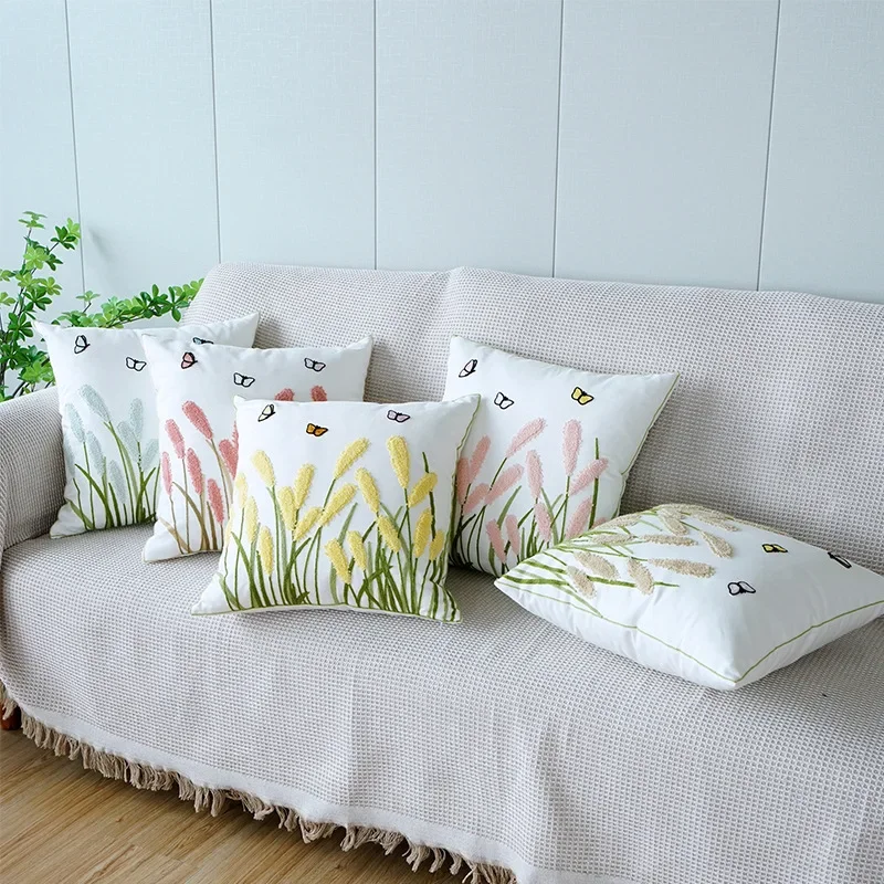 45X45CM Plant Embroidery Throw Pillow Cover Nordic Fresh Folowe Stamping Waist Cushion Cover Decor Home Decorative Pillowcase