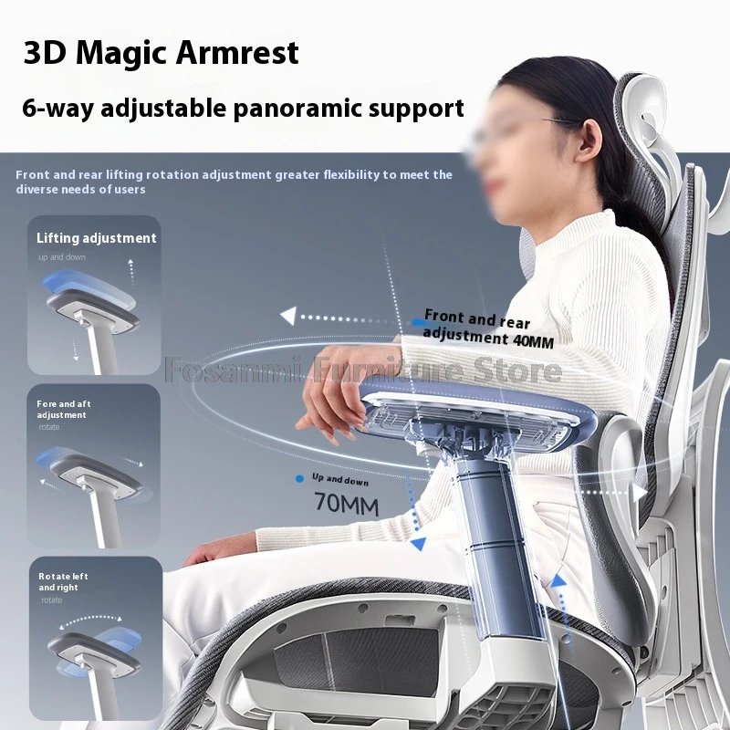 Sedia ergonomica in rete per ufficio domestico, bracciolo regolabile, sedia da lavoro per computer da gioco con supporto lombare, sedia girevole reclinabile