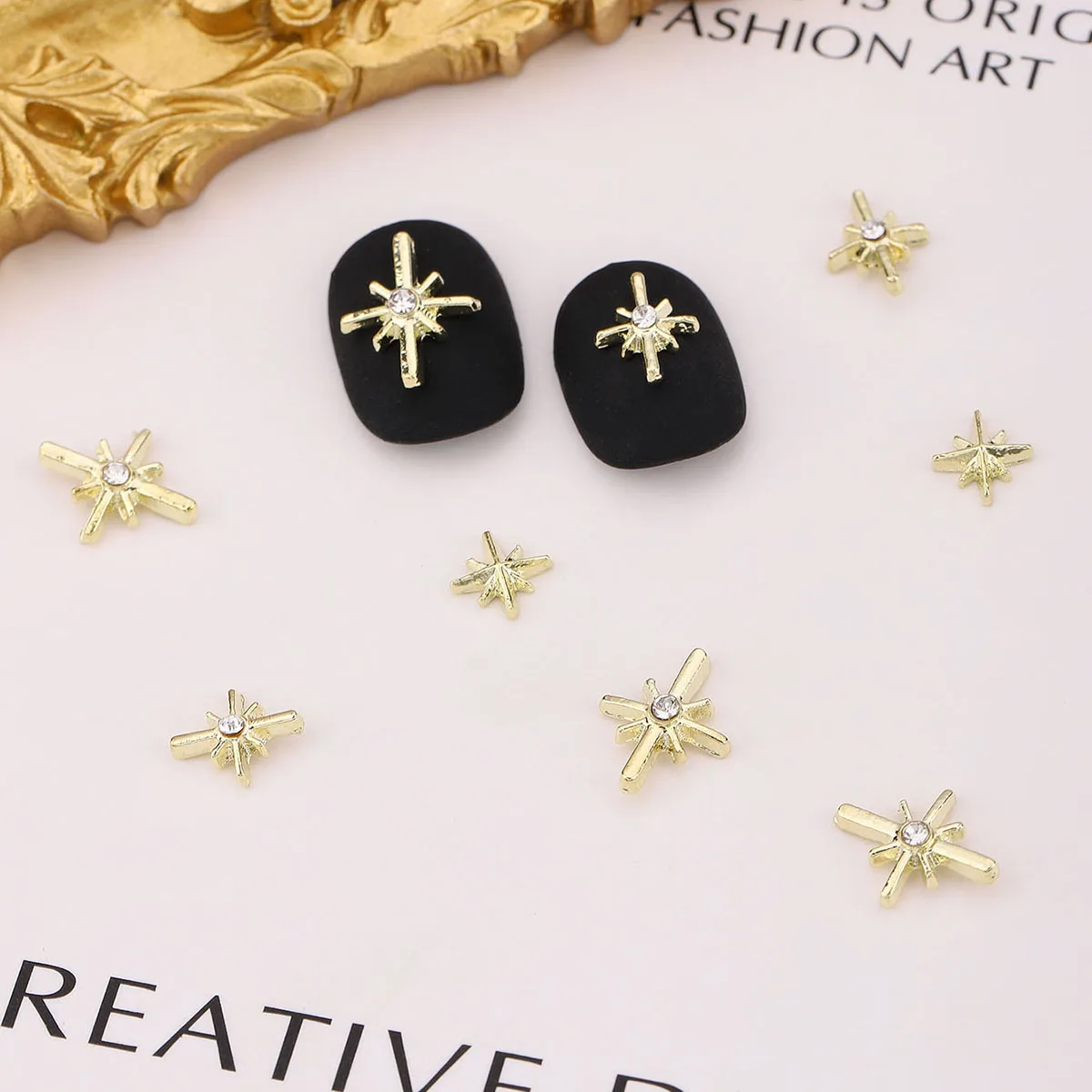 Rhinestone unha patch com estrela, estilo simples, estilo japonês e coreano, decoração de unhas, liga, 20 unid