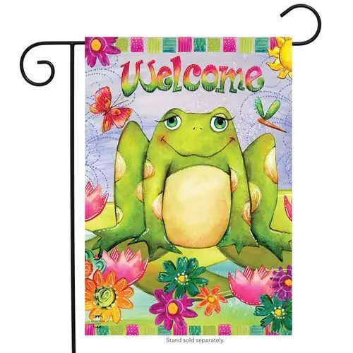 BRIARWOOD LANE Sleeved Garden Flag 12.5x18 HAPPY FROG Toad Lilly Pad Flowers NEW