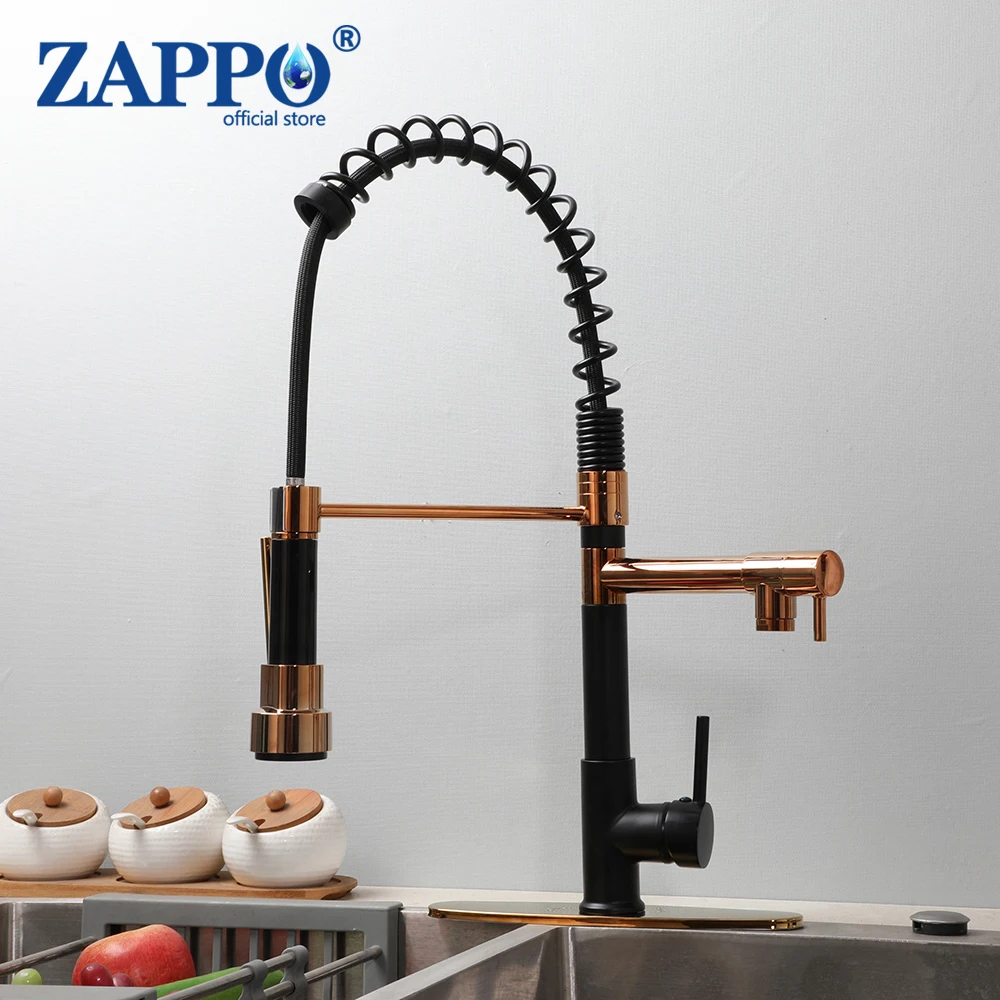 ZAPPO Rose Gold Kitchen Faucet with Sprayer 2-Function Single Handle Pull Down Kitchen Faucet Stainless Steel Spring Mixer Tap