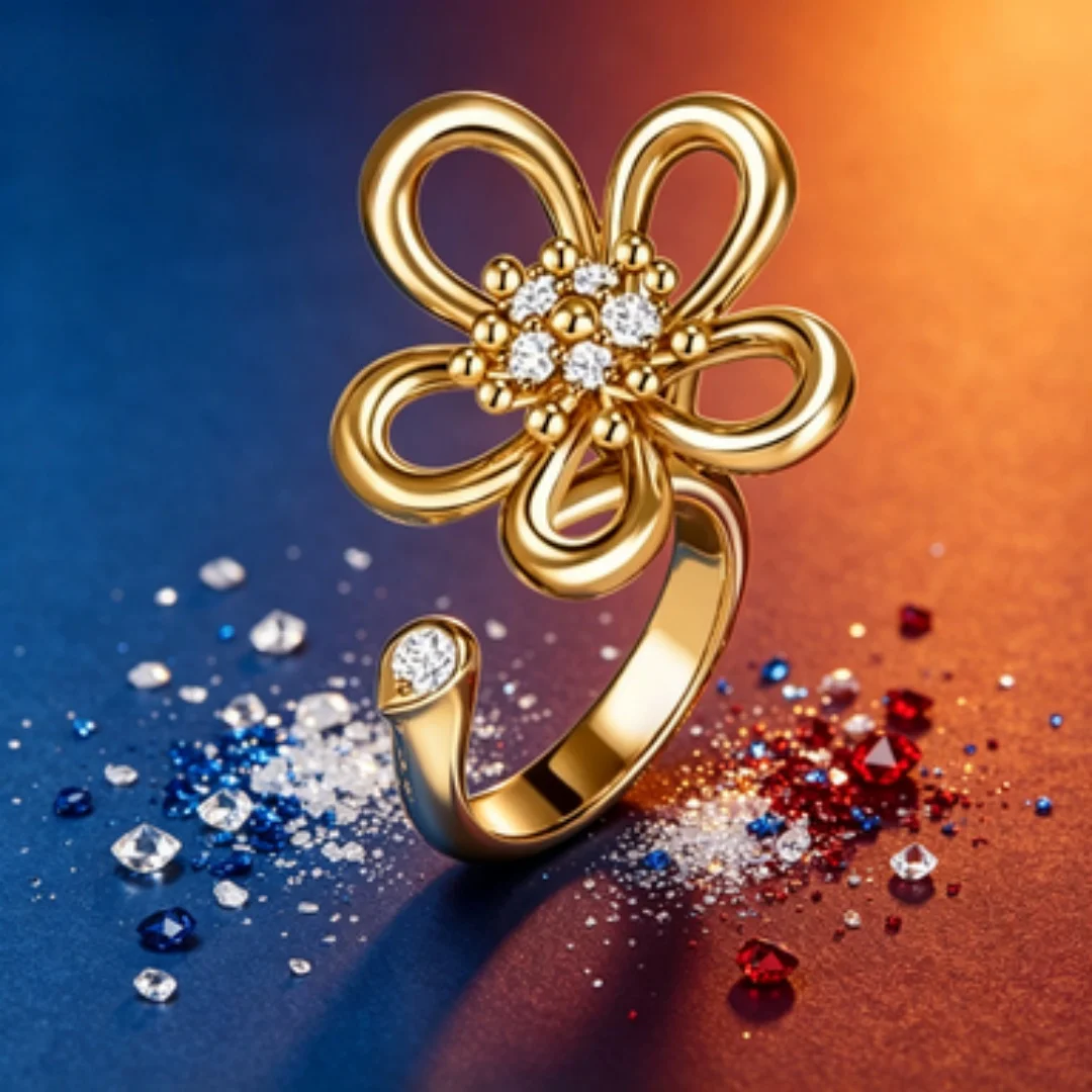

Spring and summer outfits, atmospheric accessories, sparkling diamond flower rings