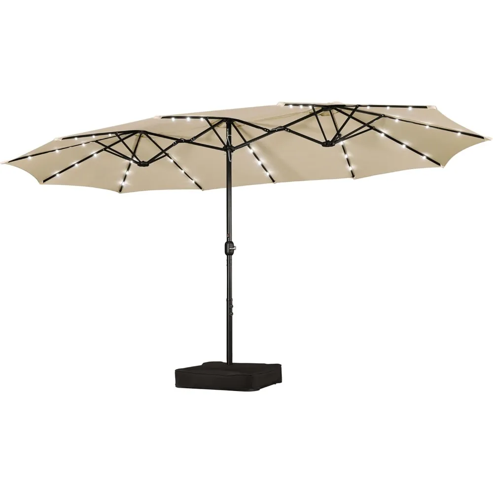 

15 ft Large Patio Umbrella with Solar Lights Double-Sided Outdoor Rectangle Market Umbrellas with 36 LED Lights Base Included.