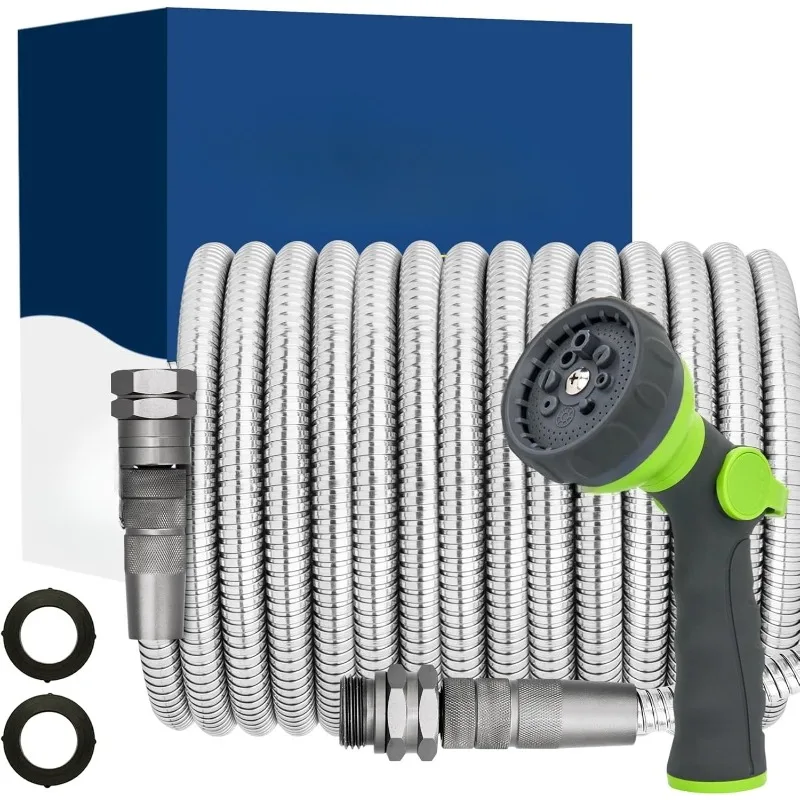 

Metal Garden Hose 100FT Stainless Steel, Heavy Duty Flexible Water Hose for Lawn, Patio & Car Cleaning