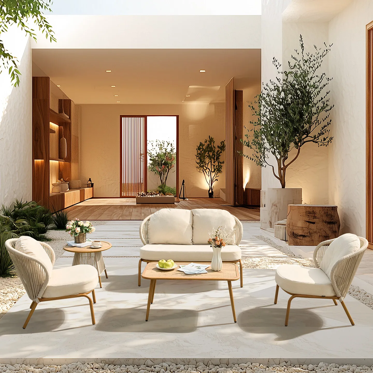 

YFY garden outdoor sofa combination courtyard villa garden leisure outdoor open-air rattan rope rattan chair furniture