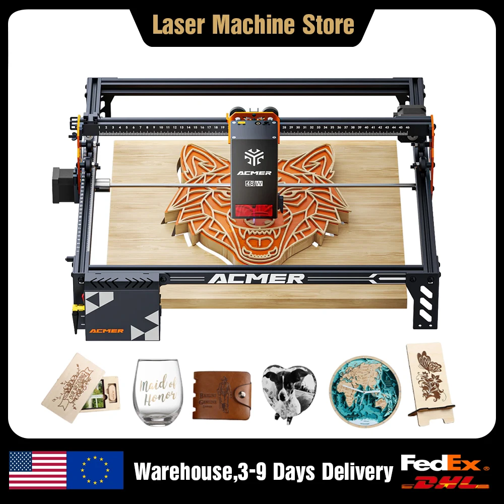 P1 S PRO 48W/36W/20W  Laser Engraver and Cutting High Pow Machine  WIFI APP with Air Pump For Plywood Acrylic MDF Glass Leather