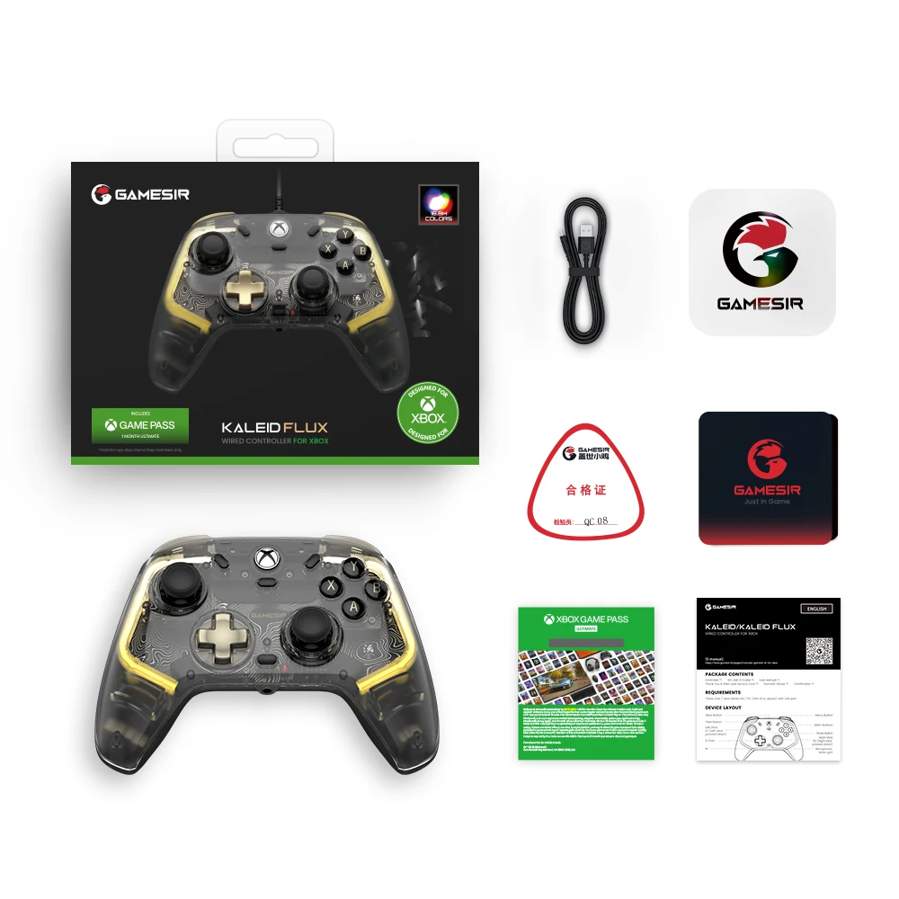 Manette de jeu filaire délibérément GenerKaleid Flux Xbox, contrôleur pour Xbox Series X, Xbox Series S, console de jeu Xbox One, joystick à effet Hall