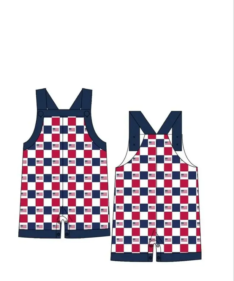 Toddler Summer 7.4 Independence Day Suit Boy Baby Girl Matching Festival Suit Flag Printed Red Blue Plaid Clothing Wholesale