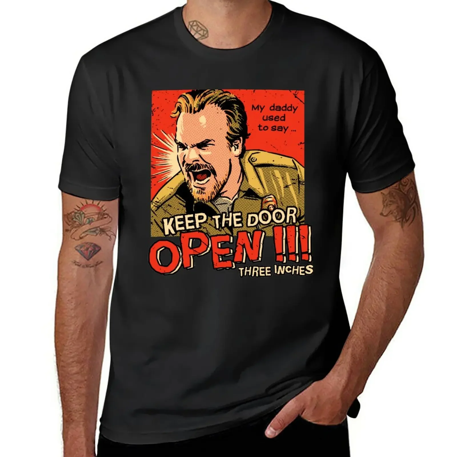 Jim Hopper Keep the Door Open T-Shirt graphics oversized black t shirts for men