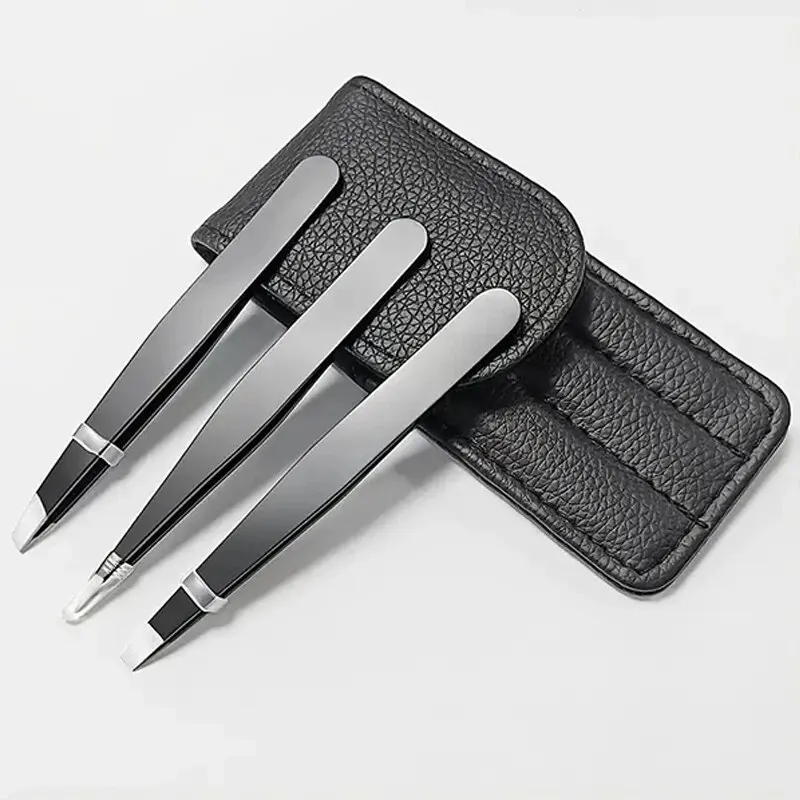 Wholesale Essential Beauty Tools: 3pcs Premium Stainless Steel Eyebrow Tweezers β Sharp Precision Flat/Oblique/Pointed Set
