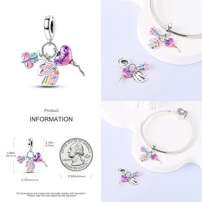 2024 Original New in Three Piece Set Charm Beads Fits Pandora Charms Bracelet For Women 925 Silver Pendant Bead DIY Jewelry Gift