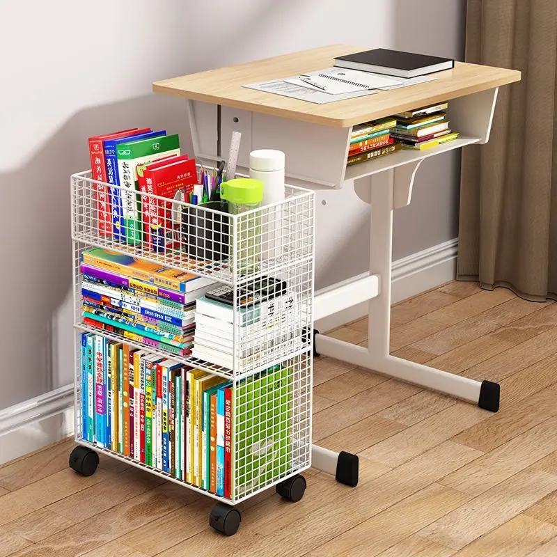 Removable Bookshelf Under Desk Shelf Classroom Floor Book Organizer Desk Side Trolley for Students Storage Bookcase with Wheels