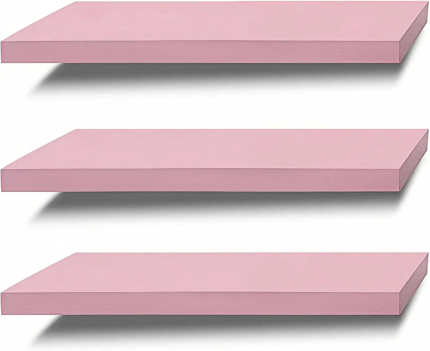 

Floating Shelves Wall Shelf Solid Wood for Bathroom Bedroom Kitchen Set of 3, Pink Wall Shelves