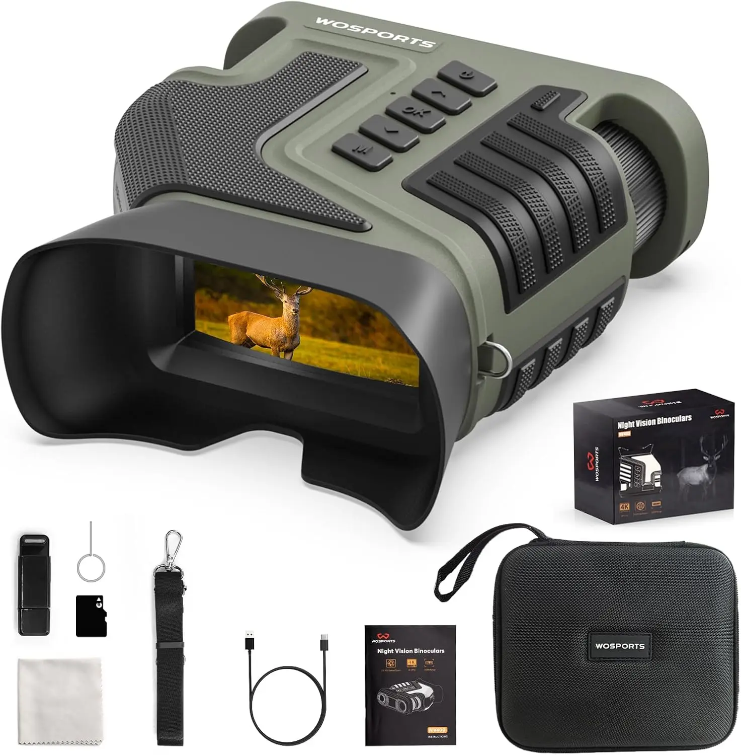 Night Vision Binoculars 4K Night Vision Goggles 1315FT 10X Optical Zoom 8X Digital Zoom Rechargeable NVG with 3'' Scree