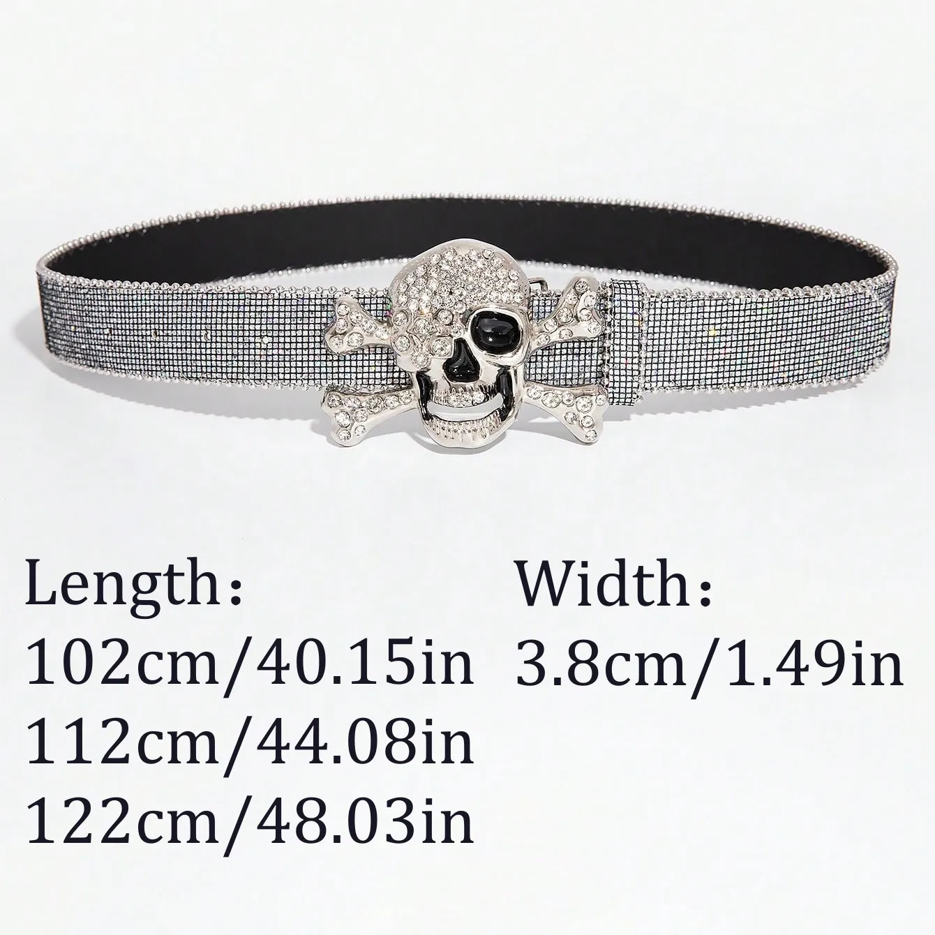 1pc women's Y2K rhinestone skull buckle silver belt, American-style cool and sweet versatile denim belt view 4