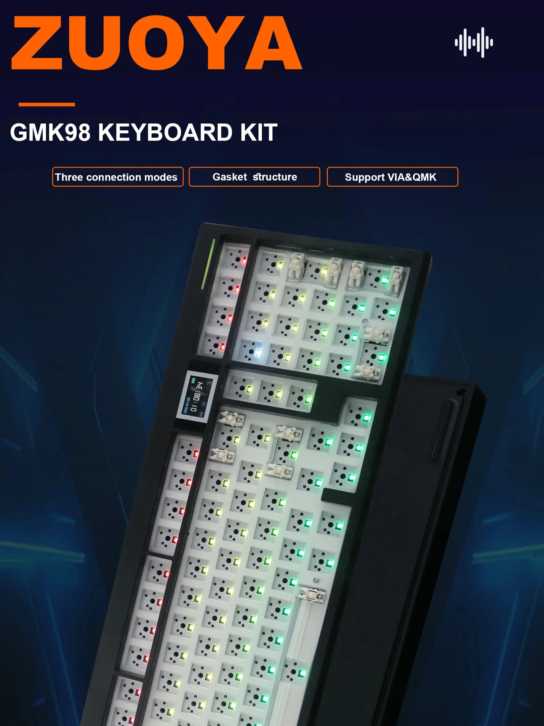 GMK98 Mechanische toetsenbordkit met scherm RGB-verlichte pakkingstructuur Gaming Hot Swap-toetsenbord voor VIA /QMK aangepast - afbeelding 2