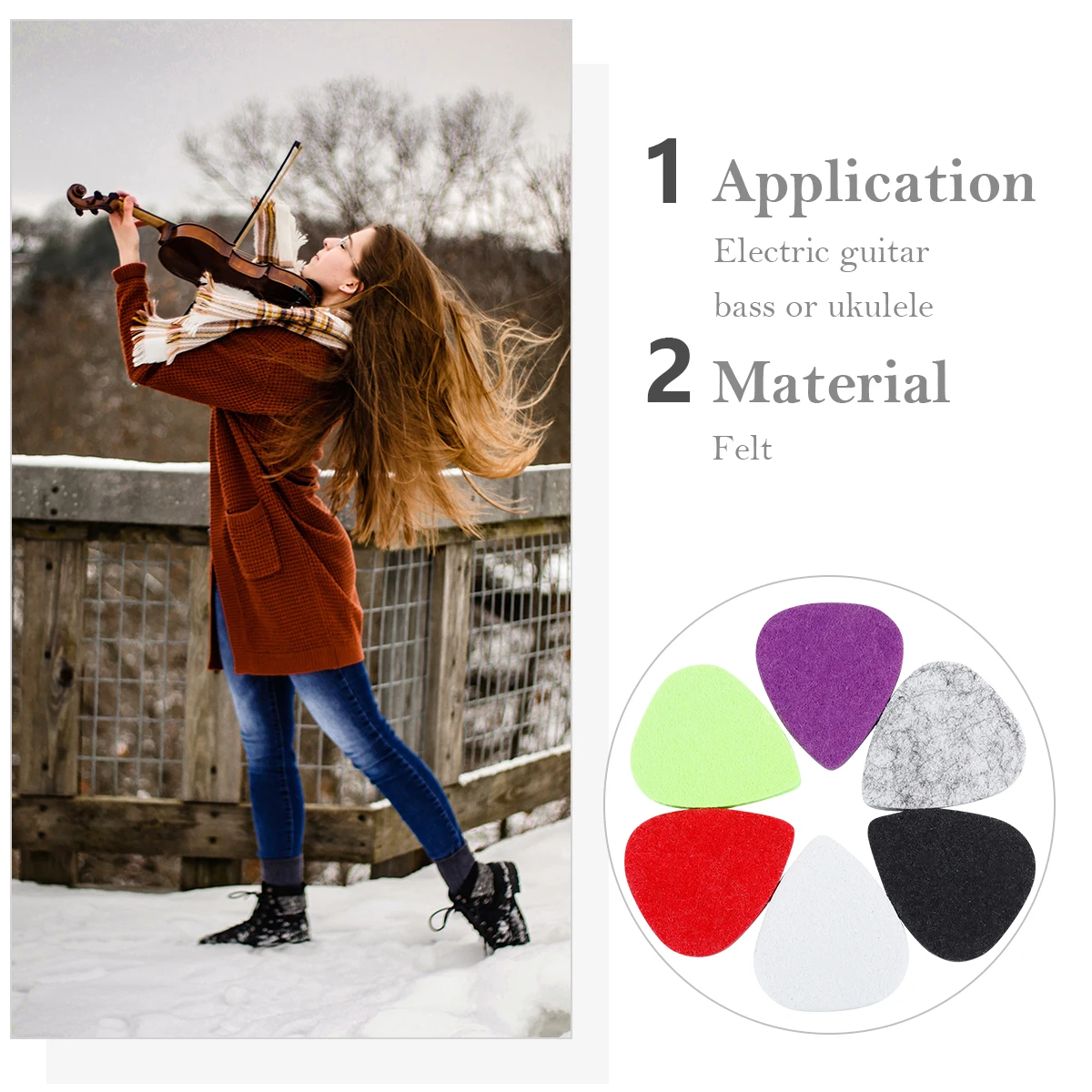

6Pcs Wool Felt Guitar Pick Thin Durable for Electric Guitar Bass Ukulele Comfortable Protective Plectrum