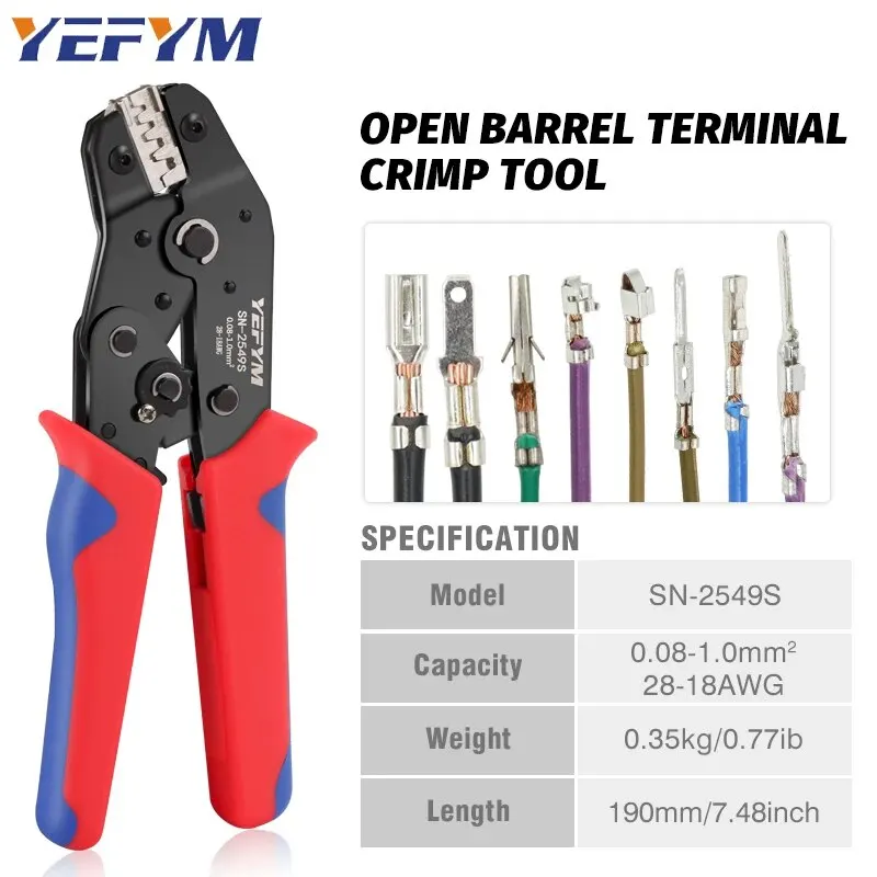 SN-2549S Crimping Tools For PH2.0/XH2.54/2.8/3.0/3.96/KF2510/JST Terminal 0.08-1.0mm²/AWG28-18 Wire Ratcheting Pliers