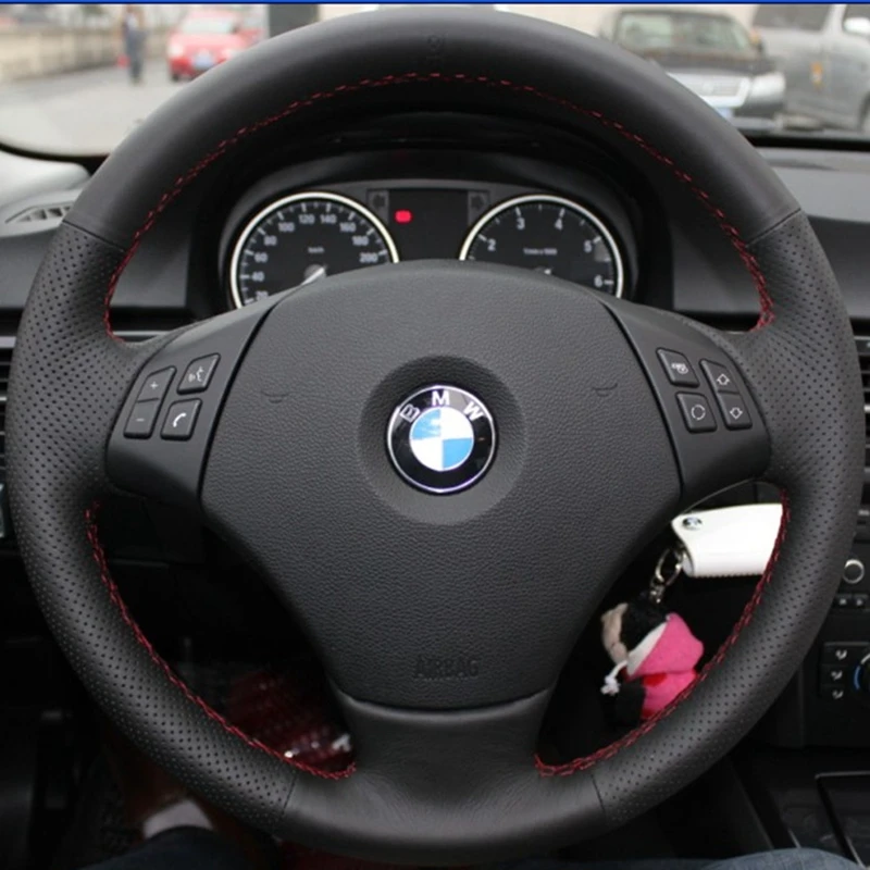 DIY Hand-Stitched Black Artificial Leather Car Steering Wheel Cover For BMW 530 523 523li 525 520li 535 545i E60 Car Accessories