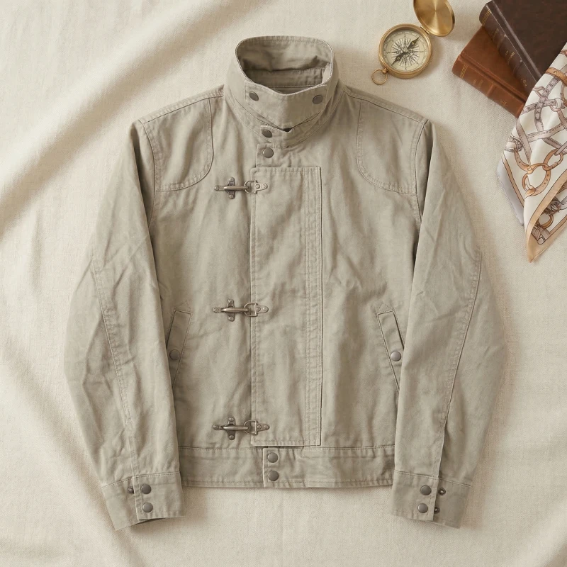 FashionJacket Harajuku American Vintage Streetwear Buckle Short Lady Workwear Coat Stand Collar Loose Fit Unisex Women Clothes