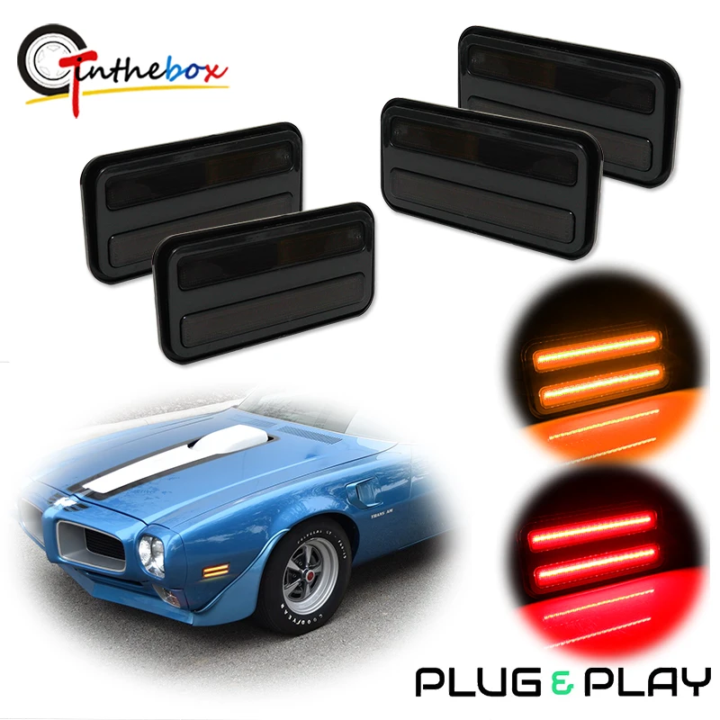 Car Front Amber / White Rear Red LED Bumper Side Marker Lights For 1970-1981 Pontiac Firebird/Trans Turn Signal Lights