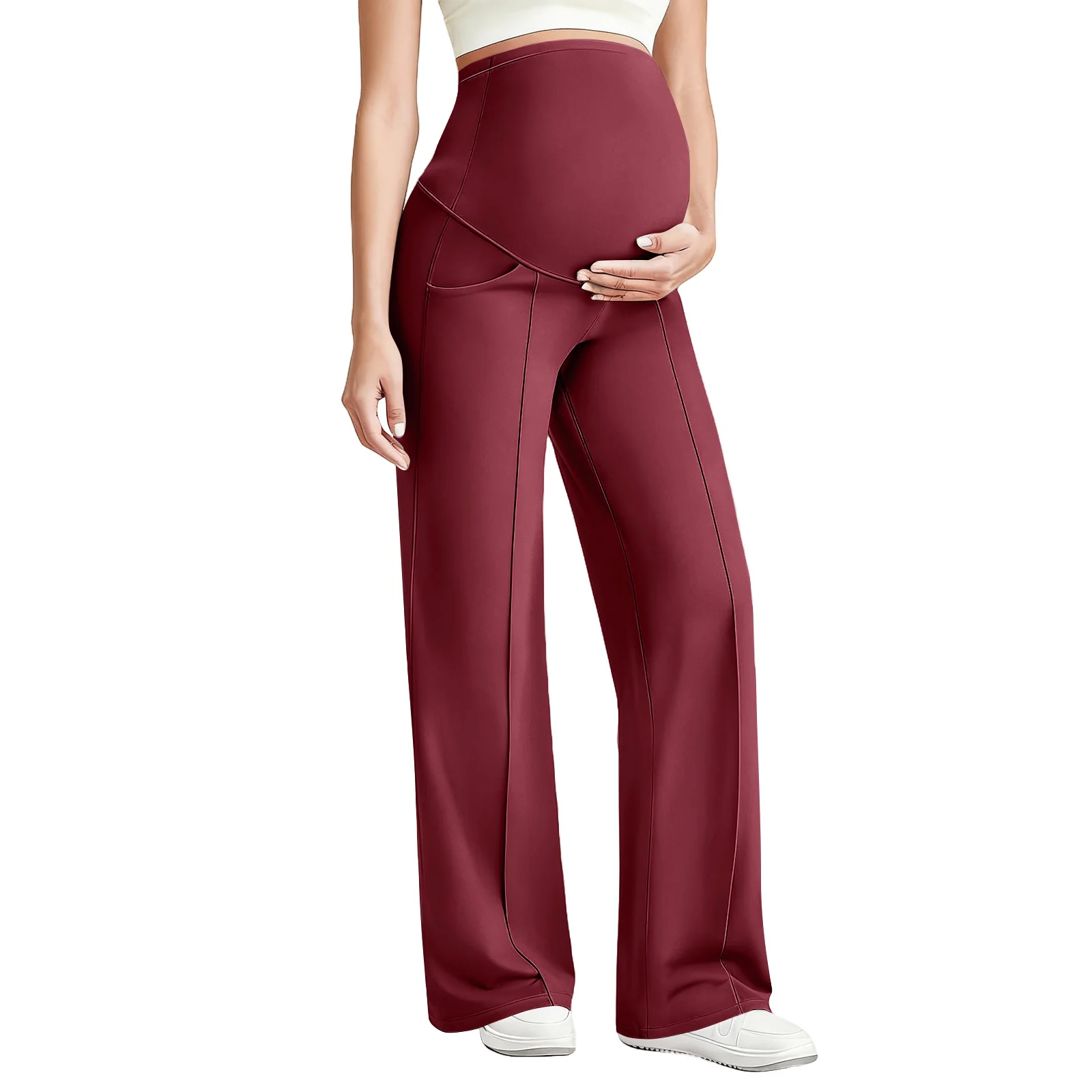 السراويل اليوغا الأمومة مرونة العمل عارضة البطن جيب واسعة الساق السراويل النساء الحوامل بلون اليوغا السراويل