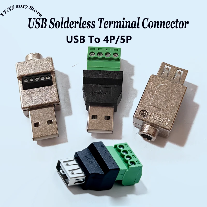 USB Connector USB 2.0 Type A Female/Male To 4/5 Pin Screw Terminal Plug Connector Adapter USB Turn Terminal Avoid Welding Plugs