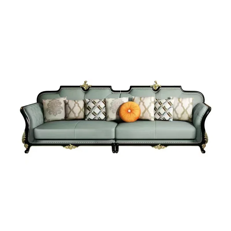 

Sofa, living room, all solid wood, European style, corner size, flat, straight row, four seats