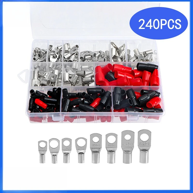 kit-di-240-terminali-sc-a-barilotto-aperto-placcati-in-stagno-con-guaine-isolanti-in-pvc-impermeabili
