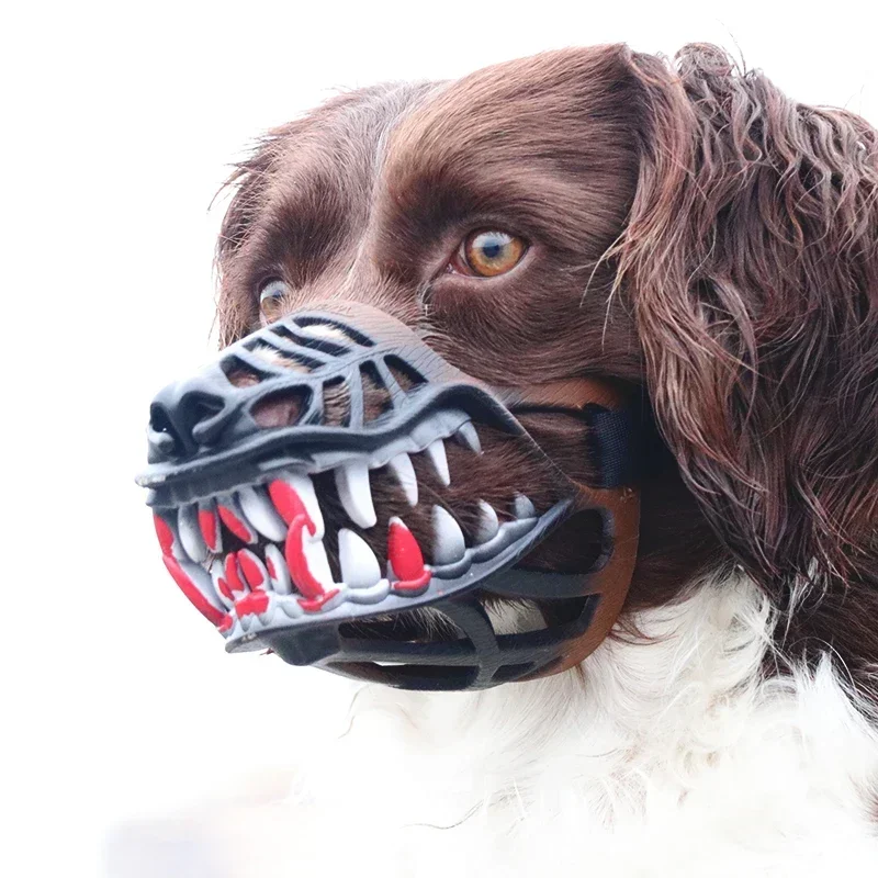 Basket Cage Muzzle Training Mouth Cover, Funny Mask Best Chewy Soft Nylon Pet Muzzles Harness with Teeth for Biting Dog Pitbull