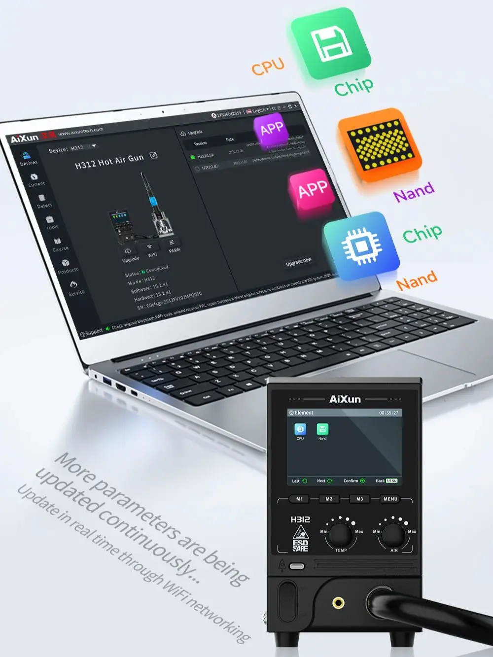 محطة لحام مسدس الهواء الساخن الذكية AiXun، محطة إعادة العمل BGA 1400 وات مسدس حراري، شاشة عالية الدقة لأداة إصلاح لحام PCB، H312 #2