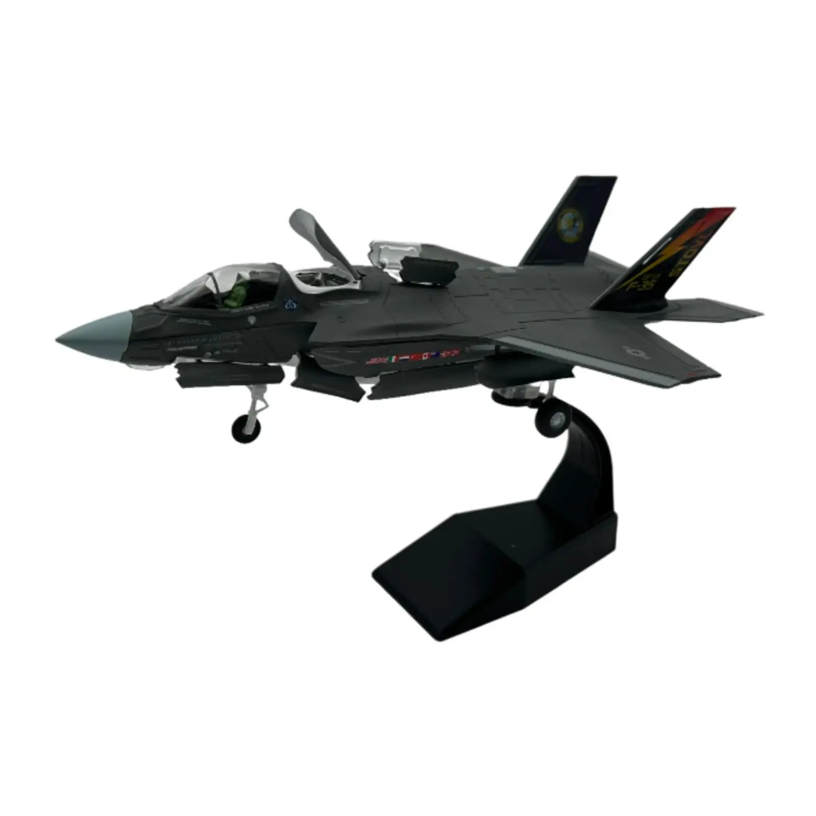 1/72 F35B Fighter Model Ornament with Display Stand Home Decoration Figurines Aircraft Model for Gifts Cafe Bar Office Bookshelf