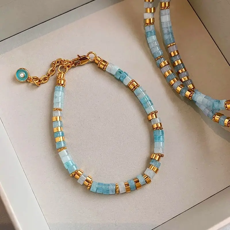 

New Chinese Style Natural Aquamarine Beaded Bracelet Women's High-grade Exquisite Niche 2025 New Style Trendy HandString Jewelry