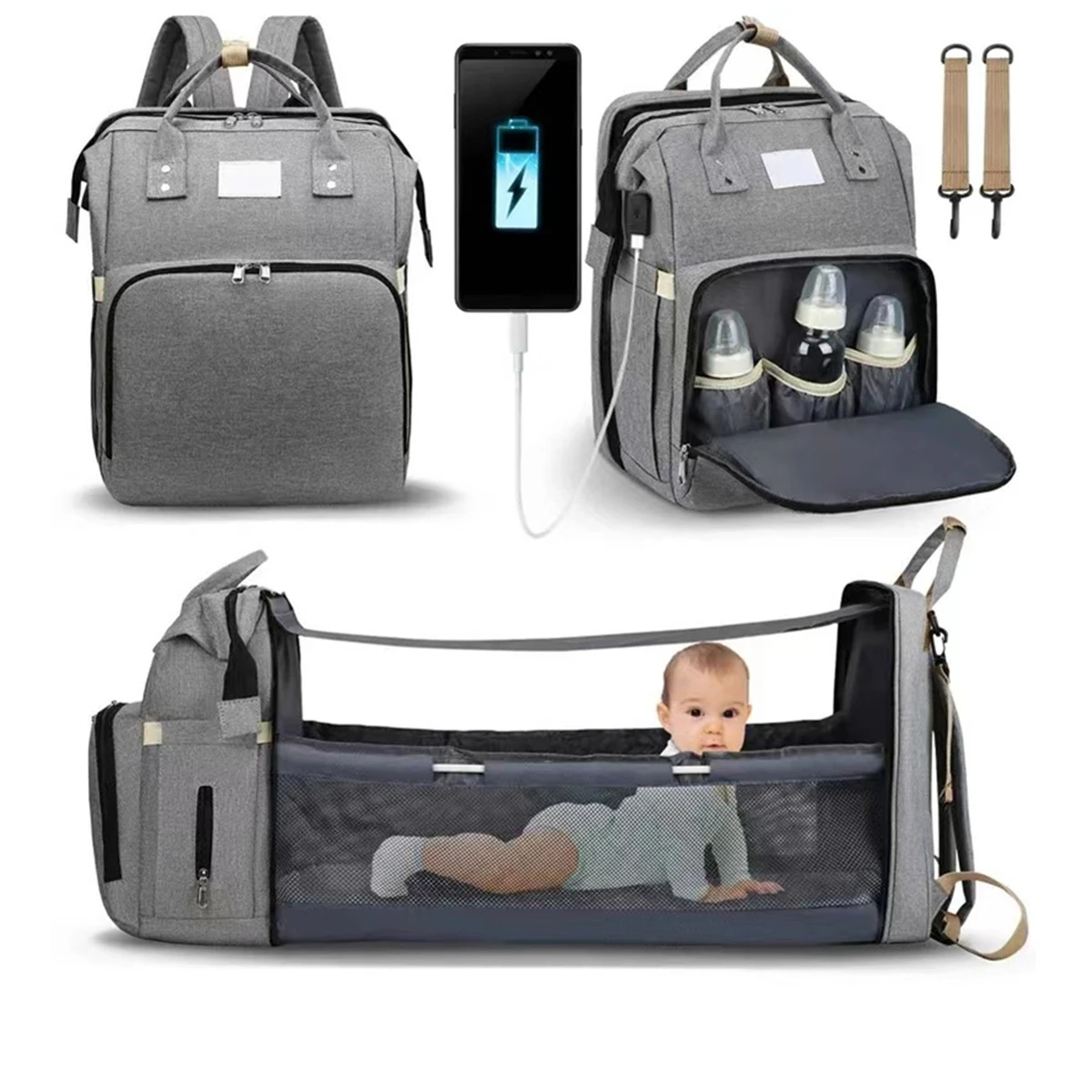 Folding mommy bag lightweight portable folding crib bed large-capacity baby backpack female mommy outting bag mummy bag