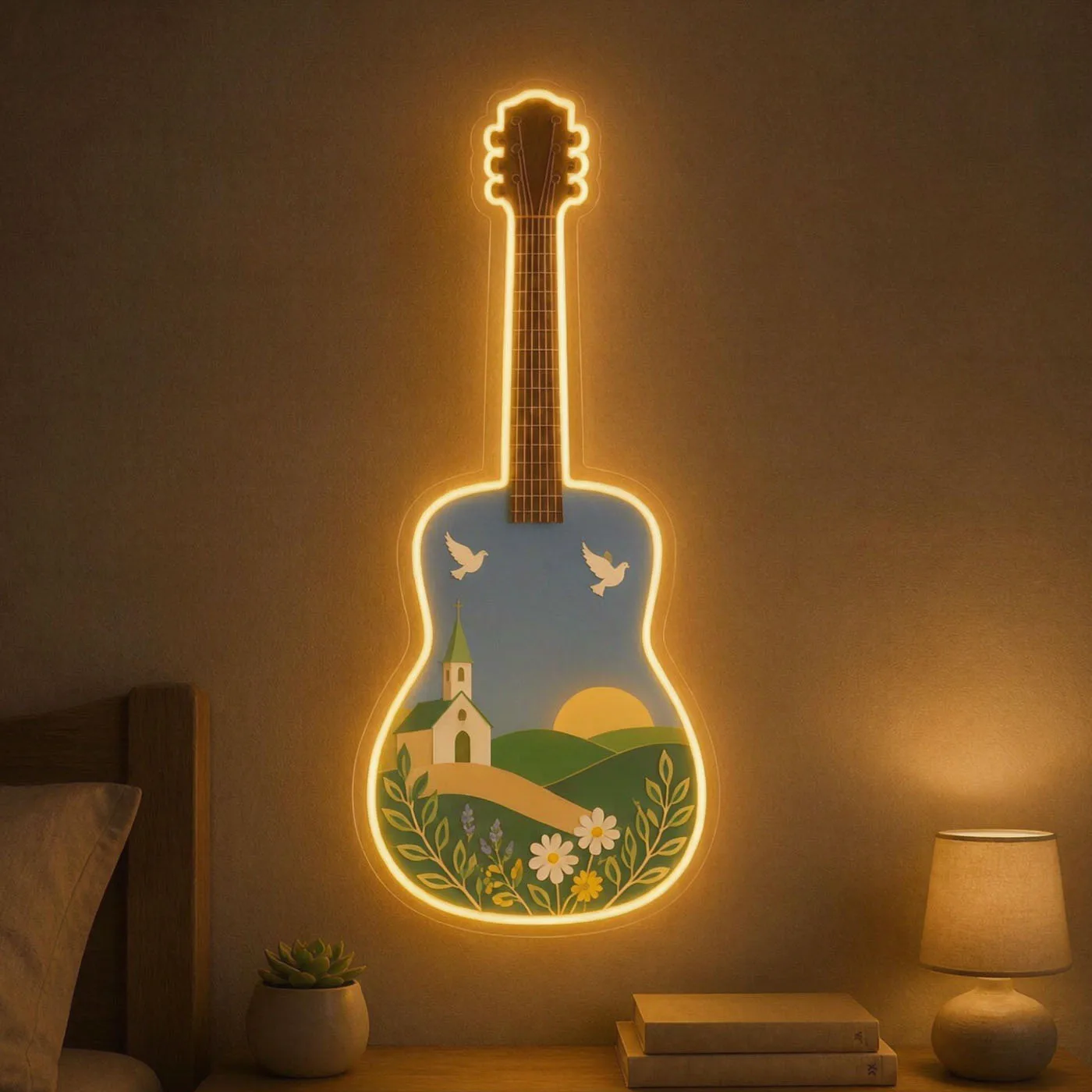 Christian Guitar Neon Sign,Faith Guitar LED Neon,Cross Wall Decor,Worship Music Room Decor,Christian Gift,Guitar Player Gift